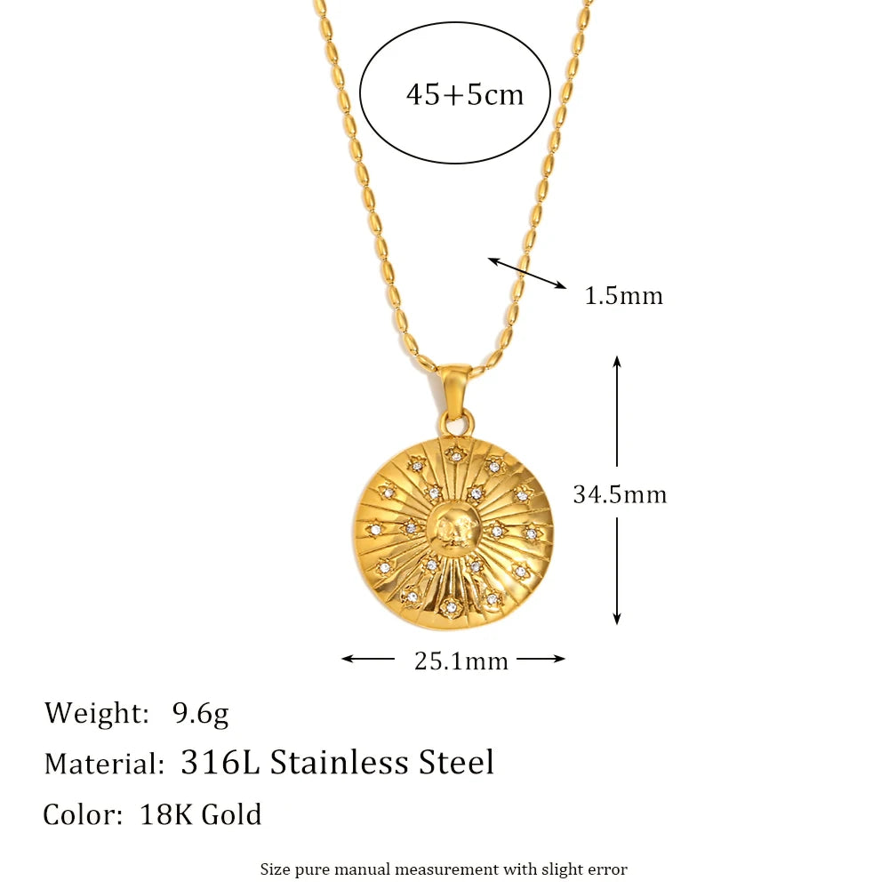 MamacitaSlay Minimalist Stainless Steel Zircon Sun Moon Star Zircon Pendant Necklace Creative Waterproof Jewelry Women's Gift