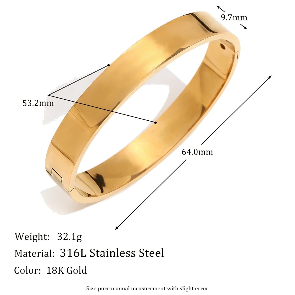 MamacitaSlay 316L Stainless Steel Smooth Surface Stackable Bangle 18K Gold Plated Waterproof Jewelry Women's Classic Bracelet
