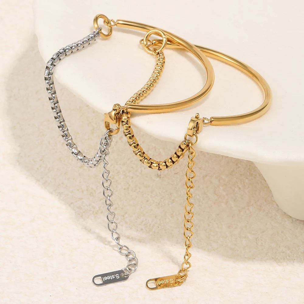 MamacitaSlay 316L Stainless Steel Mixed Color Asymmetric Bracelet 18K Gold Plated Waterproof Wrist Jewelry Women's Bracelet Gift