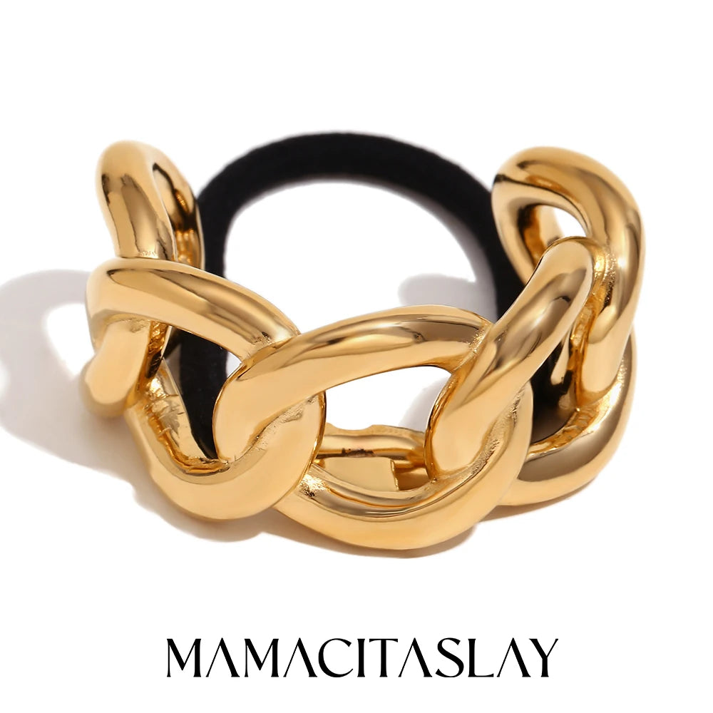 MamacitaSlay Minimalist Titanium 23mm Wide Chain Semicircle Horsetail Elastic Hair Rope Hair accessories woman Daily Jewelry