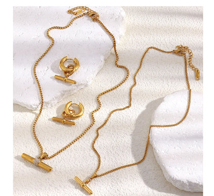 MamacitaSlay 316L Stainless Steel T-Bar Pendant Necklace Earrings Waterproof 18K Gold Plated Jewelry Women's Earrings Necklace