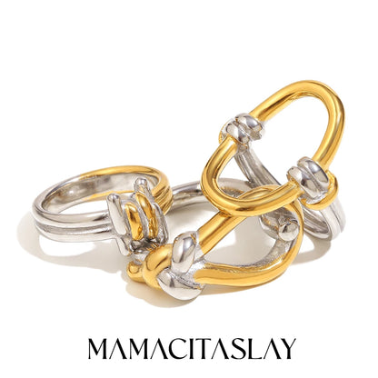 MamacitaSlay 316L Stainless Steel Mixed Color Knot Shaped Hollow Ring 2025 New Trend Waterproof Ring Women's Creative Cool Ring