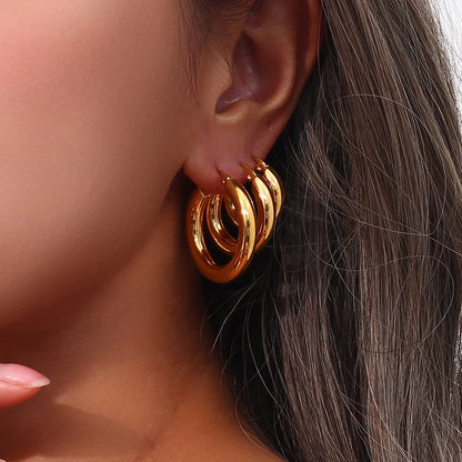 MamacitaSlay Minimalist 18K Gold Plated 316L Stainless Steel Different Sizes Hoop Earrings Waterproof Party Jewelry for Women