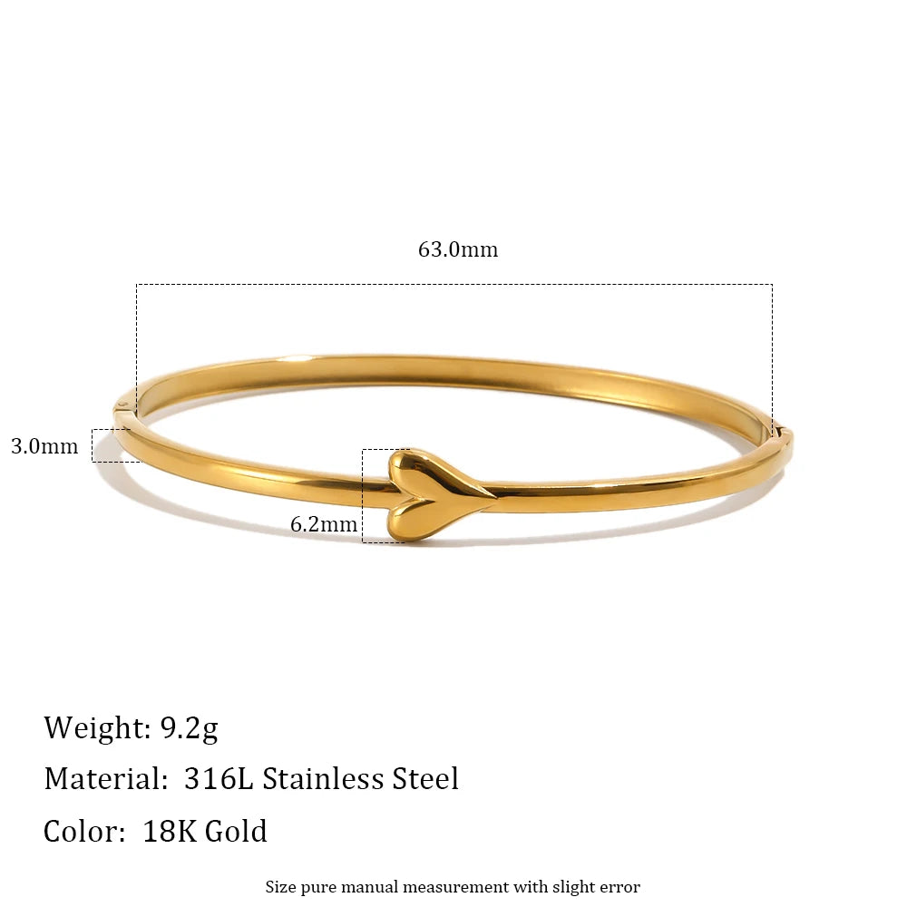 Mamacitaslay 316L Stainless Steel Heart Thin Bracelet Minimalist 18K Gold Plated Waterproof Jewelry Daily Dating Gifts Women
