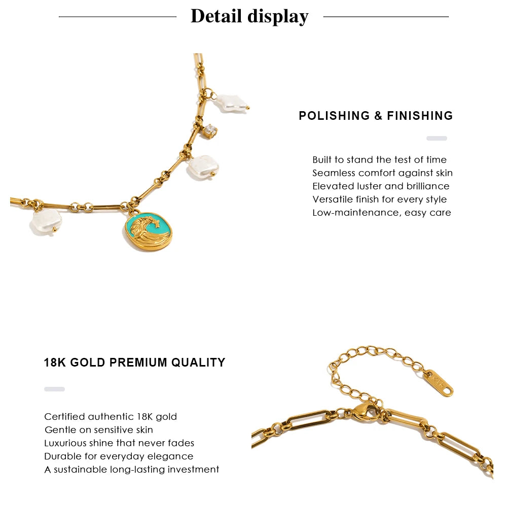 MamacitaSlay 316L Stainless Steel Baroque Pearl Enamel Pendant Bracelet Necklace 18K Gold Plated Waterproof Jewelry For Women