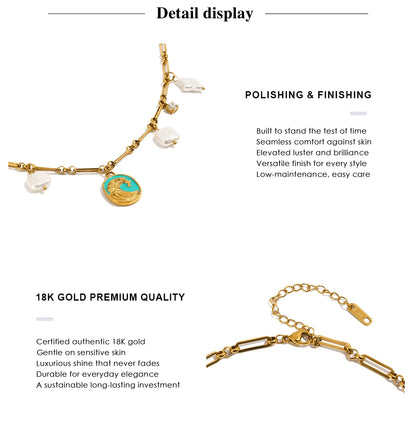 MamacitaSlay 316L Stainless Steel Baroque Pearl Enamel Pendant Bracelet Necklace 18K Gold Plated Waterproof Jewelry For Women