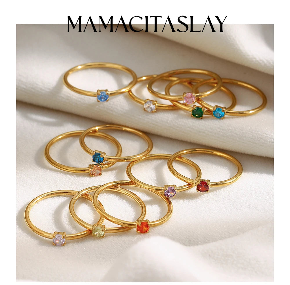 MamacitaSlay Stainless Steel Ring Thin Strip White Zircon Ring Glamorous Women's Classic Waterproof Jewelry High Quality Gifts