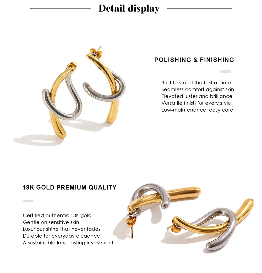 MamacitaSlay 316L Stainless Steel Two Tone Intertwined Stud Earrings 18K Gold Plated PVD Waterproof Jewelry For Women Daily Gift