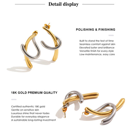 MamacitaSlay 316L Stainless Steel Two Tone Intertwined Stud Earrings 18K Gold Plated PVD Waterproof Jewelry For Women Daily Gift