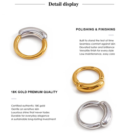 MamacitaSlay 316L Stainless Steel Mixed Color Line Smile Ring 18K Gold Plated Waterproof Jewelry For Women Trendy Daily Wear