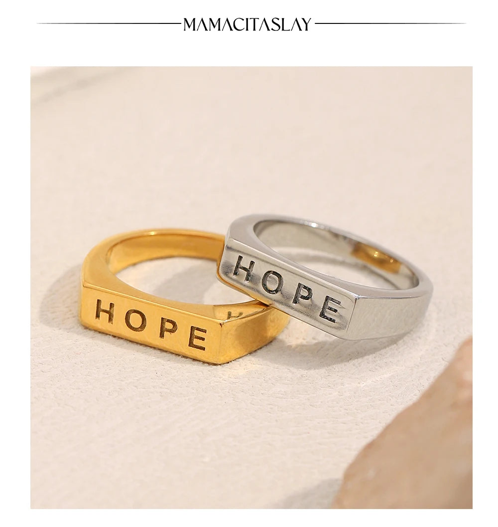 MamacitaSlay 316L Stainless Steel "HOPE" Letter Ring Party Waterproof Jewelry Women's Classic Charm Ring 2025 New Trend Gift