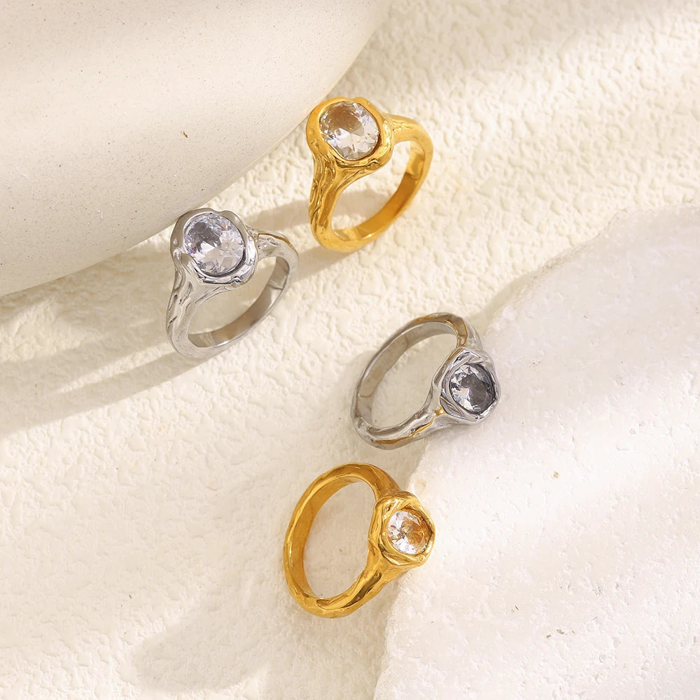 MamacitaSlay 316L Stainless Steel Zircon Irregular Ring 18K Gold Plated Waterproof Jewelry Women's Classic Ring High Quality