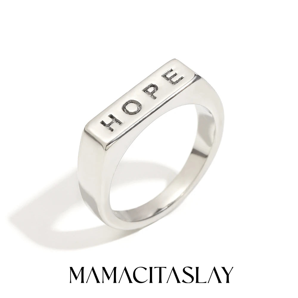 MamacitaSlay 316L Stainless Steel "HOPE" Letter Ring Party Waterproof Jewelry Women's Classic Charm Ring 2025 New Trend Gift