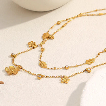 MamacitaSlay 316L Stainless Steel Zircon Flower Stackable Necklace Party Waterproof Neck Jewelry Women's Elegant Necklace Gift