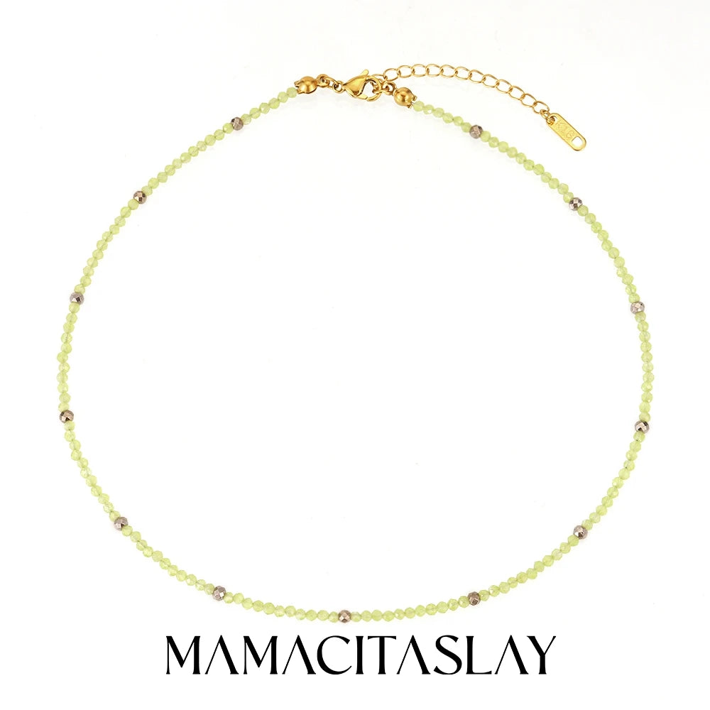MamacitaSlay 316L Stainless Steel Natural Stone Necklace Elastic Rope Bracelet Handmade Waterproof Jewelry Women's Classic Gift