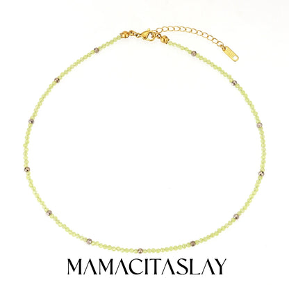 MamacitaSlay 316L Stainless Steel Natural Stone Necklace Elastic Rope Bracelet Handmade Waterproof Jewelry Women's Classic Gift