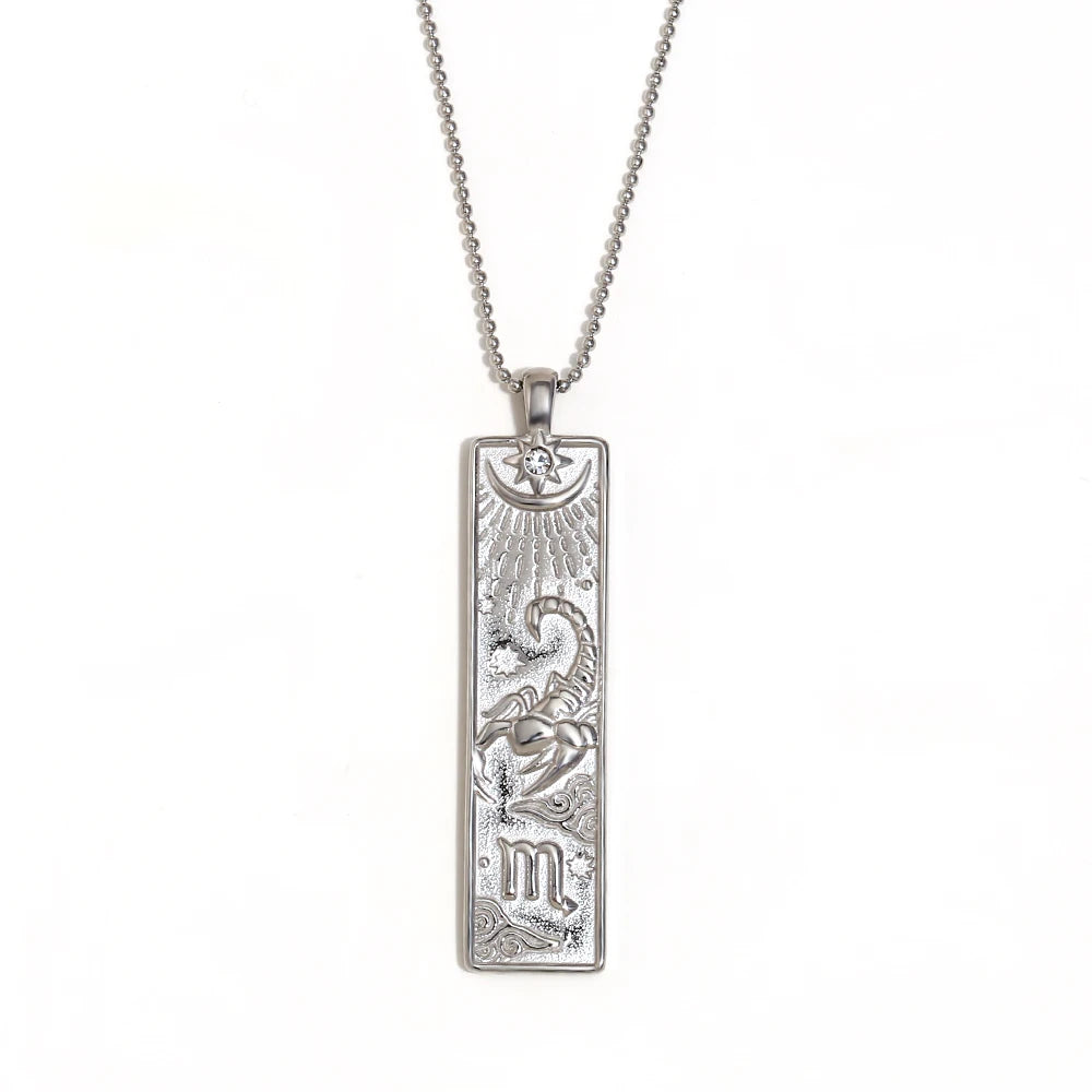 MamacitaSlay 316L Stainless Steel Zodiac Sign Rectangle Pendant Necklace 18K Gold Plated Waterproof Jewelry For Women Daily Wear