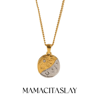MamacitaSlay 316L Stainless Steel Zircon Celestial Sun Moon Star Pendant Necklace 18K Gold Plated Waterproof Jewelry For Women
