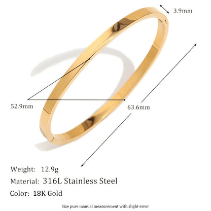 MamacitaSlay 316L Stainless Steel Smooth Surface Stackable Bangle 18K Gold Plated Waterproof Jewelry Women's Classic Bracelet