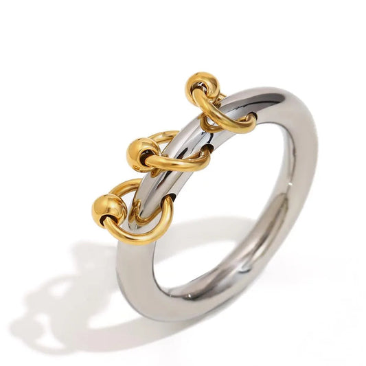 Inner Ziva Harmony™ 316L Stainless Steel Waterproof Two-Tone Statement Ring | 18K Gold PVD Plated Hypoallergenic Modern Jewelry