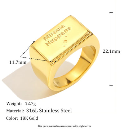 MamacitaSlay 316L Stainless Steel "Miracle Happens" Letter Ring Party Waterproof Jewelry Women's Classic Charm Ring 2025 Gift