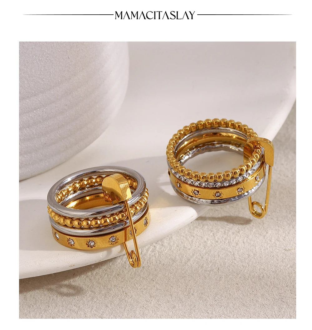 MamacitaSlay 316L Stainless Steel Zircon Mixed Color Multilayer Paperclip Ring Party Waterproof Jewelry Women's Unique Ring Gift