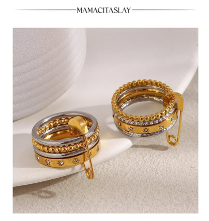 MamacitaSlay 316L Stainless Steel Zircon Mixed Color Multilayer Paperclip Ring Party Waterproof Jewelry Women's Unique Ring Gift
