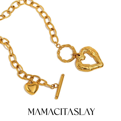 MamacitaSlay 18K Gold Plated Stainless Steel OT Buckle Heart Pendant Necklace Party Creative Waterproof Jewelry High Quality