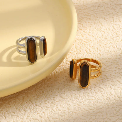 MamacitaSlay 316L Stainless Steel Tiger Eye Asymmetric Ring 18K Gold Plated Waterproof Vintage Jewelry For Women Everyday Wear