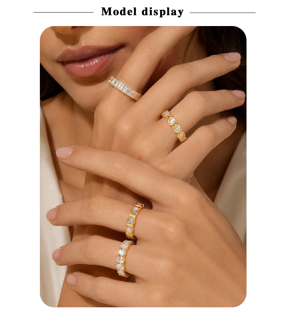 MamacitaSlay 316L Stainless Steel Heart Square Zircon Ring 18K Gold Plated Waterproof Stackable Statement Jewelry For Women Gift