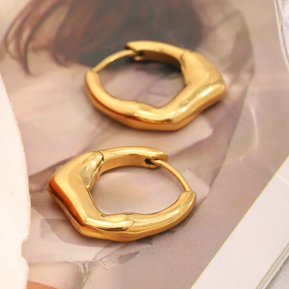 MamacitaSlay 316L Stainless Steel Double Color Irregular Hoop Earrings Party Waterproof Jewelry Women's 18K Gold Plated Earrings