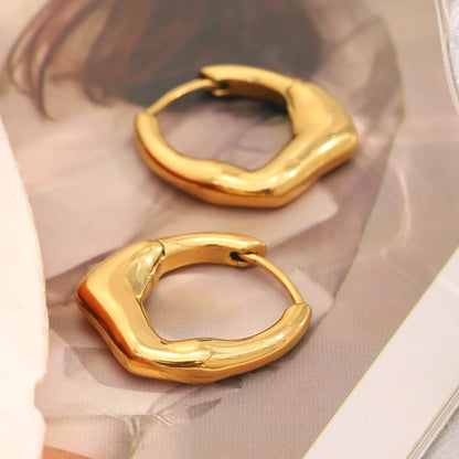 MamacitaSlay 316L Stainless Steel Double Color Irregular Hoop Earrings Party Waterproof Jewelry Women's 18K Gold Plated Earrings