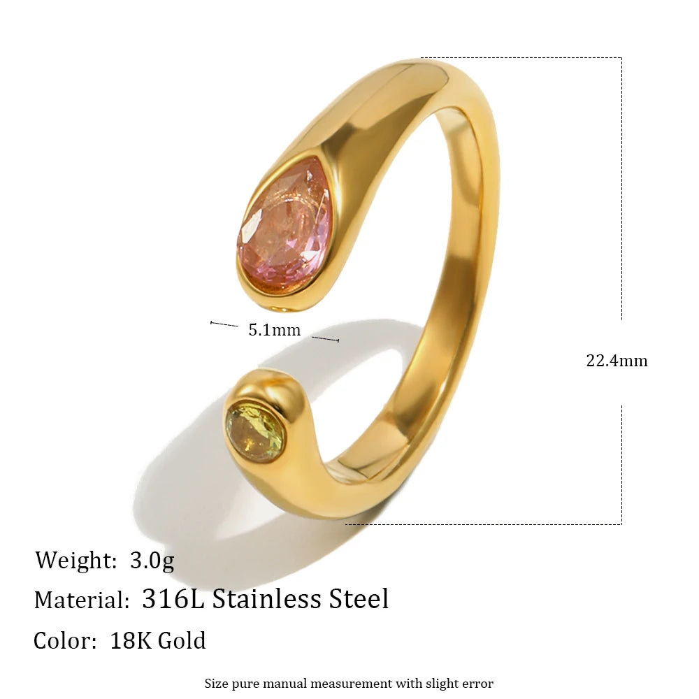 MamacitaSlay 316L Stainless Steel Multicolour Zircon Open Ring 18K Gold Plated Waterproof Jewelry Women's Minimalist Ring Gift
