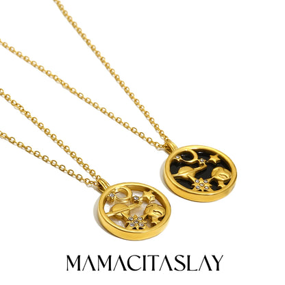 MamacitaSlay 316L Stainless Steel Shell Zircon Celestial Necklace Waterproof 18K Gold Plated Neck Jewelry Elegant Necklace Gifts
