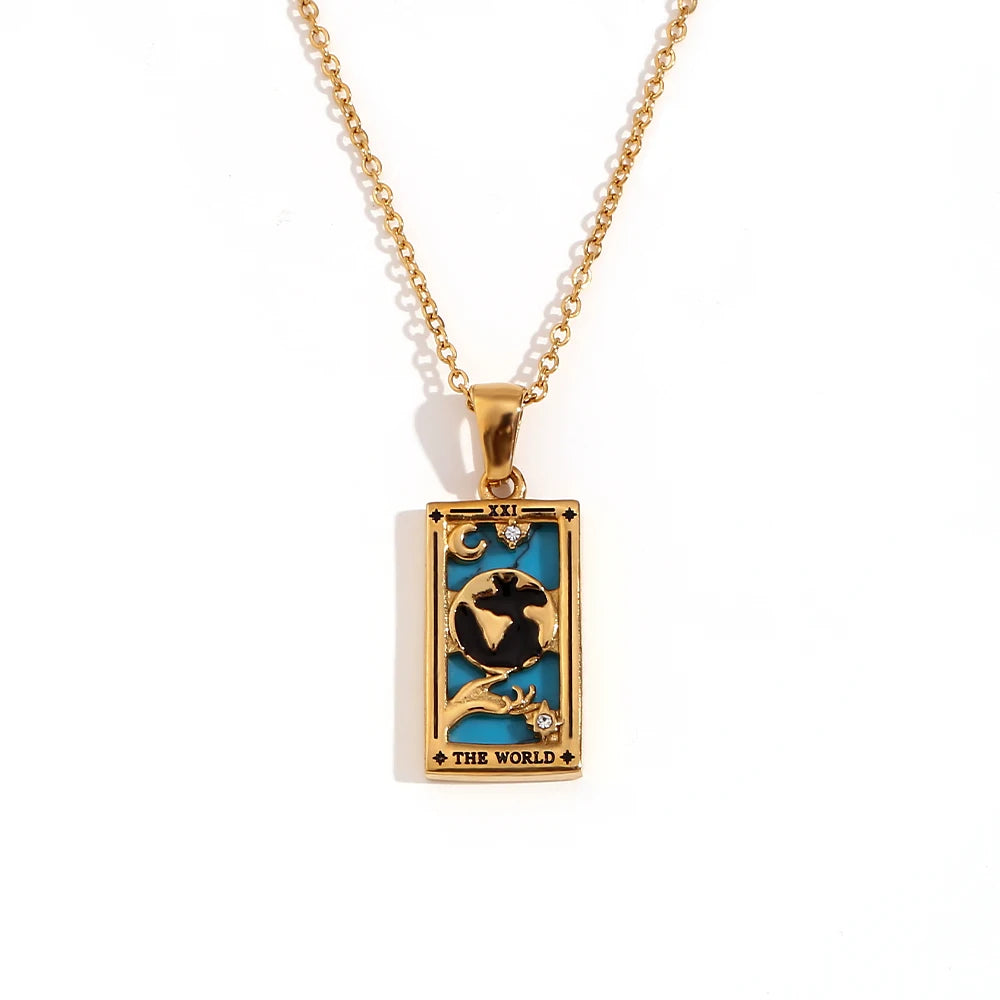MamacitaSlay 316L Stainless Steel Zircon Tarot Necklace 18K Gold Plated Waterproof Jewelry Women's Creative Elegant Necklace