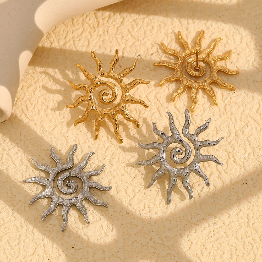 MamacitaSlay Sun Flower Stud Earrings18K Gold Plated Stainless Steel Waterproof Jewelry 2025 New Trendy Party Women's Charm Gift