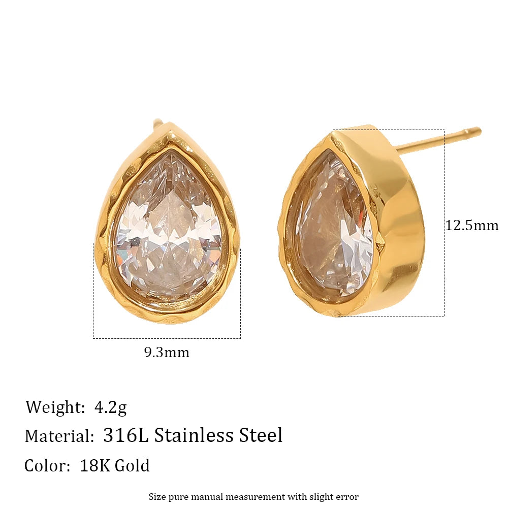 MamacitaSlay 316L Stainless Steel Water Drop Horse Eye Zircon Stud Earrings 18K Gold Plated Waterproof Elegant Jewelry For Women