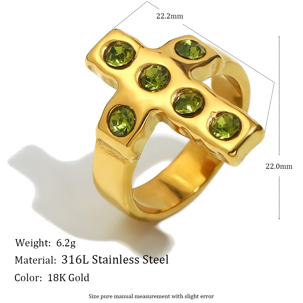MamacitaSlay 316L Stainless Steel Zircon Cross Ring Party Waterproof Jewelry Women's High Quality Ring 2025 Classic Charm Gift