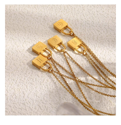 MamacitaSlay 316L Stainless Steel Ancient Letters Engaged Lock Pendant Necklace 18K Gold Plated Waterproof Neck Jewelry Gift