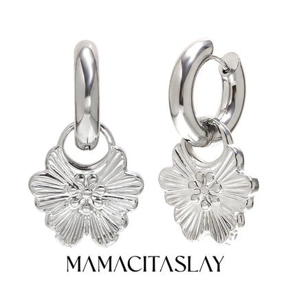 MamacitaSlay 316L Stainless Steel Flower Hoop Earrings 18K Gold Plated Waterproof Jewelry Women's Elegant Statement Earrings