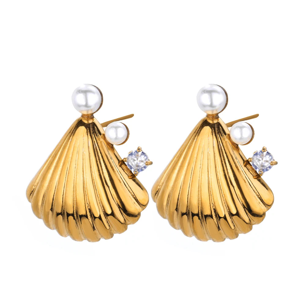 Zircon Pearl Shell Stud Earring