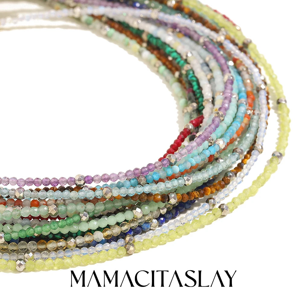 MamacitaSlay 316L Stainless Steel Natural Stone Necklace Elastic Rope Bracelet Handmade Waterproof Jewelry Women's Classic Gift