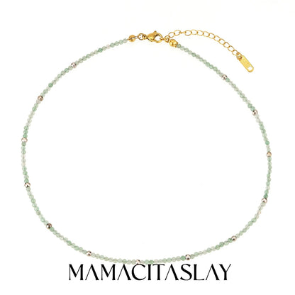 MamacitaSlay 316L Stainless Steel Natural Stone Necklace Elastic Rope Bracelet Handmade Waterproof Jewelry Women's Classic Gift