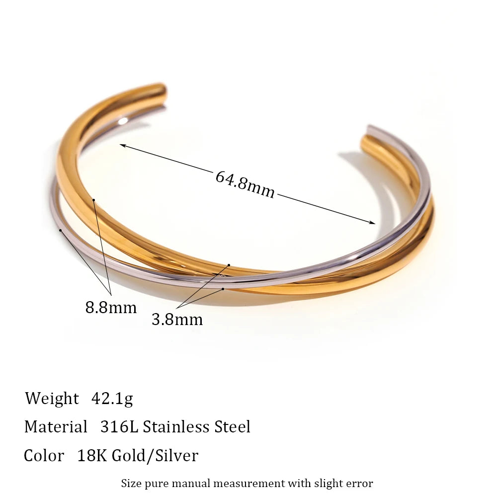 MamacitaSlay Women's Jewelry Double Layer Crossed Opening Bracelet High-end Women's Stainless Steel Gold Plated Bracelet