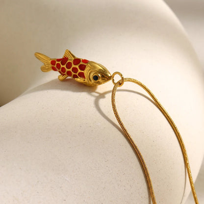 MamacitaSlay 316L Stainless Steel Enamel Koi Fish Pendant Necklace Party Waterproof Neck Jewelry Women's Elegant Necklace Gift