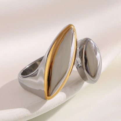 MamacitaSlay 316L Stainless Steel Two Tone Asymmetric Oval Opening Ring Party Waterproof Jewelry Women's Unique Cool Ring Gift