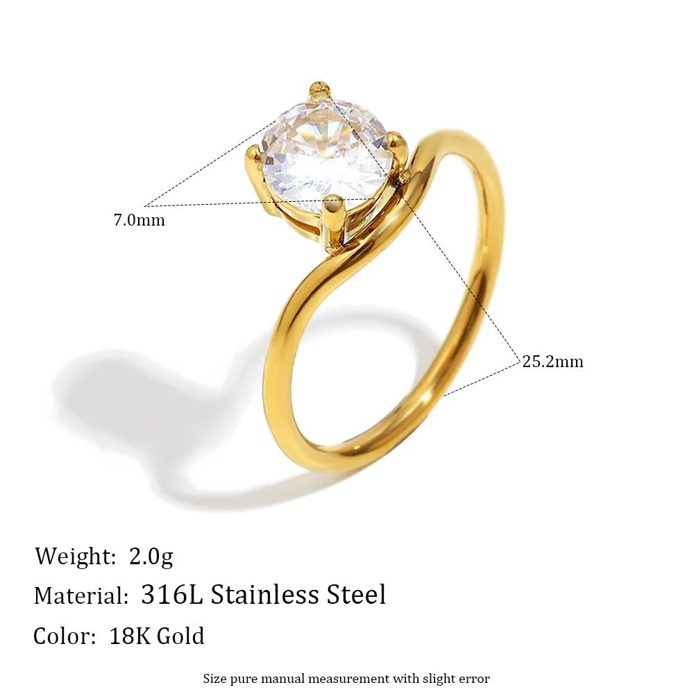 MamacitaSlay 316L Stainless Steel Water Drop Circular Triangle Zircon Wave Ring 18K Gold Plated Waterproof Jewelry For Women