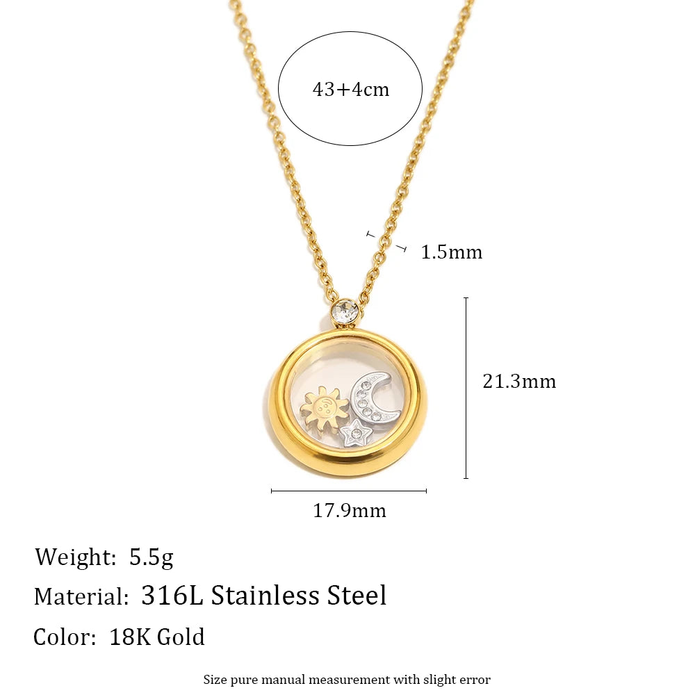 MamacitaSlay 316L Stainless Steel Celestial Pendant Necklace 18K Gold Plated Waterproof Jewelry Gift For Women Everyday Wear