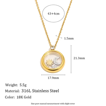 MamacitaSlay 316L Stainless Steel Celestial Pendant Necklace 18K Gold Plated Waterproof Jewelry Gift For Women Everyday Wear