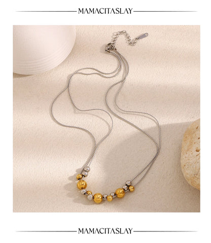 MamacitaSlay Stainless Steel Double Color Steel Ball Pendant Necklace Party Waterproof Jewelry Women's Charming Neck Jewelry